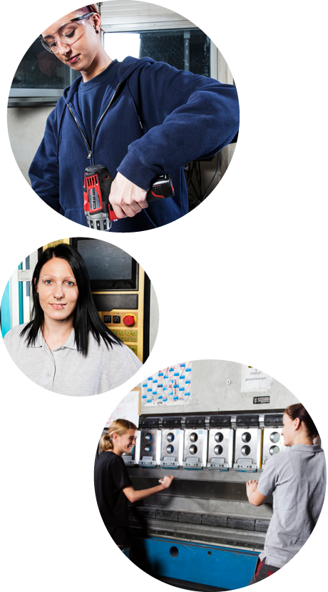 Mädchen und Technik: junge Damen beim Arbeiten an diversen Maschinen Mädchen und Technik: junge Damen beim Arbeiten an diversen Maschinen