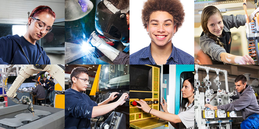 Bildmontage mit Arbeitssituationen junger Menschen in der Metalltechnischen Industrie. Bildmontage mit Arbeitssituationen junger Menschen in der Metalltechnischen Industrie.